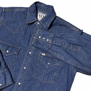 Ely Cattleman Mens Blue Denim Pearl Snap Western Shirt Small Rockabilly Cowboy
